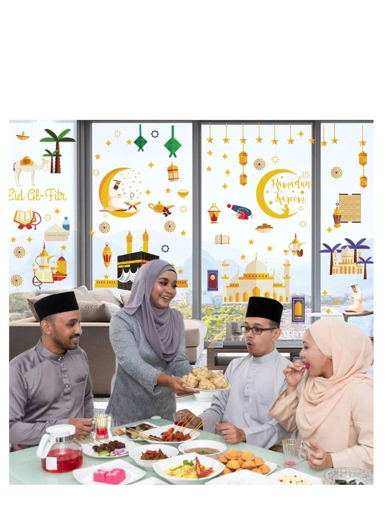 9 Sheets  Window Wall Decorative Stickers Electrostatic Removable Moon Stars Eid Mubarak Party Home Decoration - Image 3