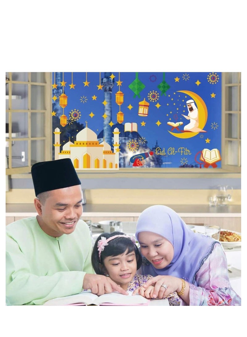 9 Sheets  Window Wall Decorative Stickers Electrostatic Removable Moon Stars Eid Mubarak Party Home Decoration - Image 4