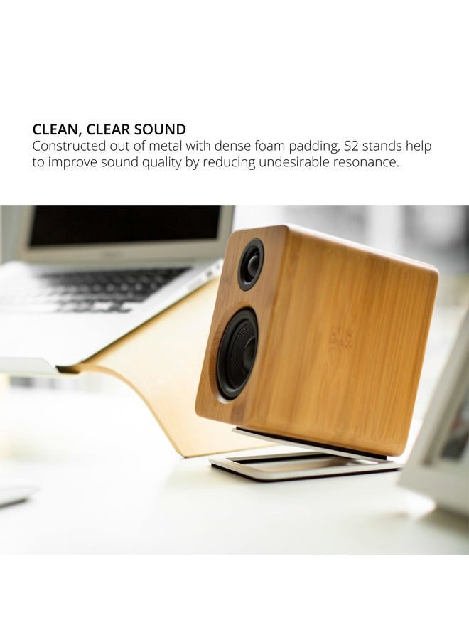 Kanto S2W Tilted Desktop Speaker Stands for Small Speakers & Compact 2”-3” Studio Monitors | Supports 6 lb | Damping Foam Padding | Pair | White - Image 5