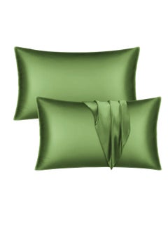 VITION Satin Silk Pillow Case Cover for Hair and Skin, Soft Breathable Smooth Both Sided Silk Pillow Cover Pair (Standard - 50 x 65cm - 2pcs - Bean Green)  - Image 1