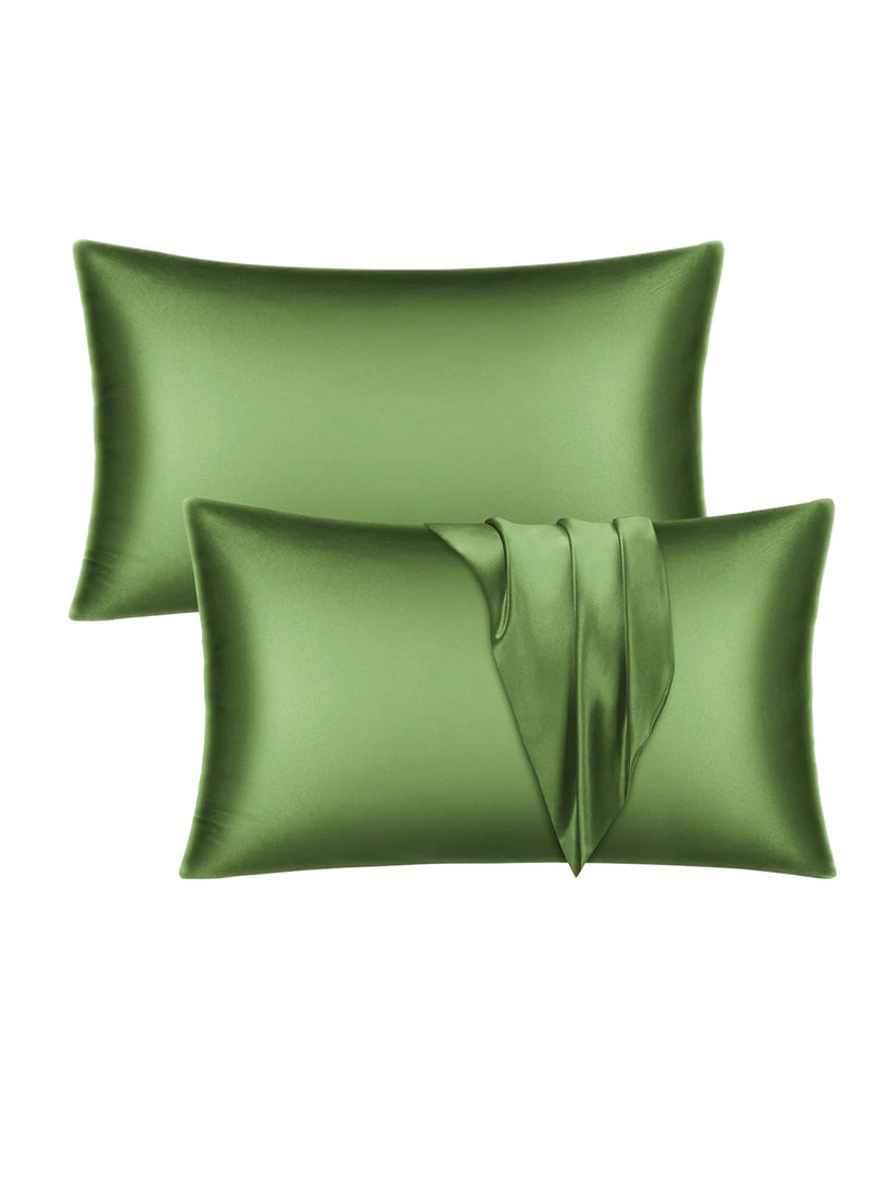 VITION Satin Silk Pillow Case Cover for Hair and Skin, Soft Breathable Smooth Both Sided Silk Pillow Cover Pair (Standard - 50 x 65cm - 2pcs - Bean Green)  - Image 1