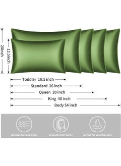 VITION Satin Silk Pillow Case Cover for Hair and Skin, Soft Breathable Smooth Both Sided Silk Pillow Cover Pair (Standard - 50 x 65cm - 2pcs - Bean Green)  - Image 4