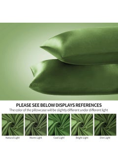 VITION Satin Silk Pillow Case Cover for Hair and Skin, Soft Breathable Smooth Both Sided Silk Pillow Cover Pair (Standard - 50 x 65cm - 2pcs - Bean Green)  - Image 2