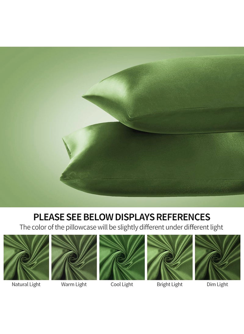 VITION Satin Silk Pillow Case Cover for Hair and Skin, Soft Breathable Smooth Both Sided Silk Pillow Cover Pair (Standard - 50 x 65cm - 2pcs - Bean Green)  - Image 2
