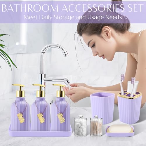 WSBArt 17PCS Bathroom Accessory Set Bathroom Set Purple Bathroom AccessoriesToilet Brush Trash Can Qtip Holder Dispenser 3PCS Soap Dispenser - Image 3