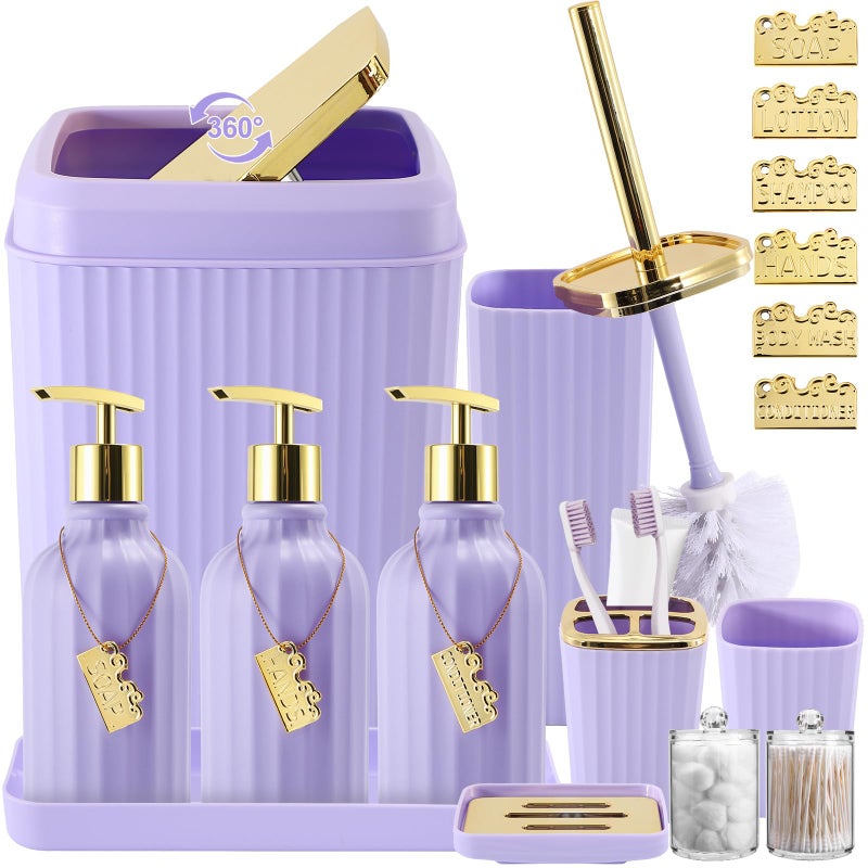 WSBArt 17PCS Bathroom Accessory Set Bathroom Set Purple Bathroom AccessoriesToilet Brush Trash Can Qtip Holder Dispenser 3PCS Soap Dispenser - Image 2