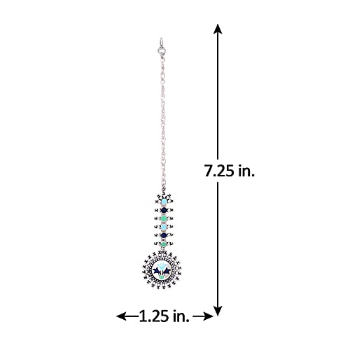 Voylla Oxidised Silver Long Chain with Circles and Blue Studs Kanauti Dangler Earrings for Women and Girls - Image 3