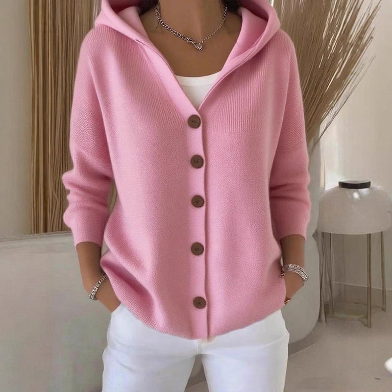 Knitted Button Hooded Cardigan Sweater Coat Casual Women Outerwear - Image 1