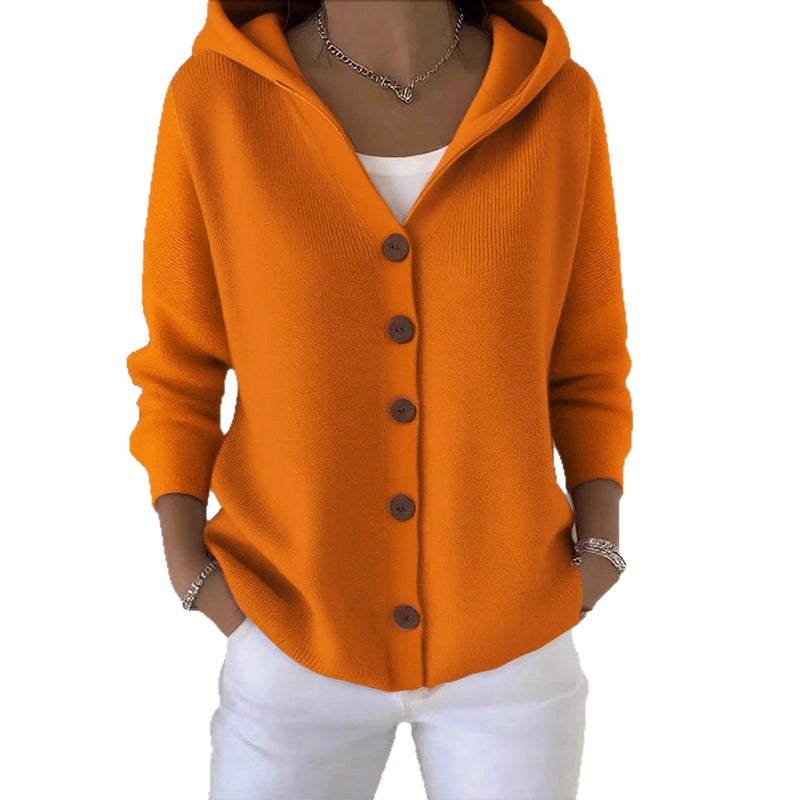 Knitted Button Hooded Cardigan Sweater Coat Casual Women Outerwear - Image 3