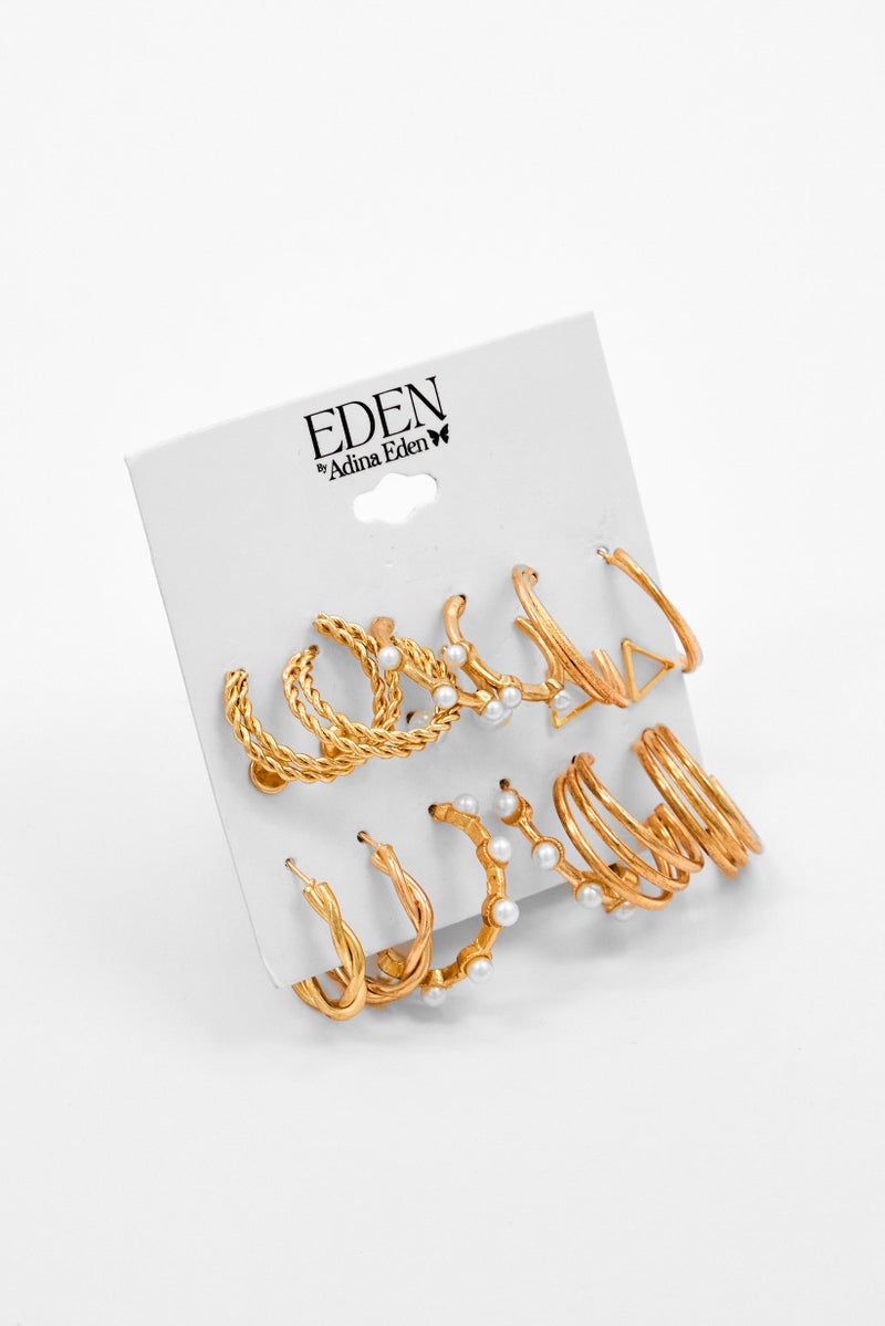 Eden by Adina Eden Women 9 Pairs Fashionable Hoop and Crystal Pearl Stud Earrings Set, Multicolor - Image 1