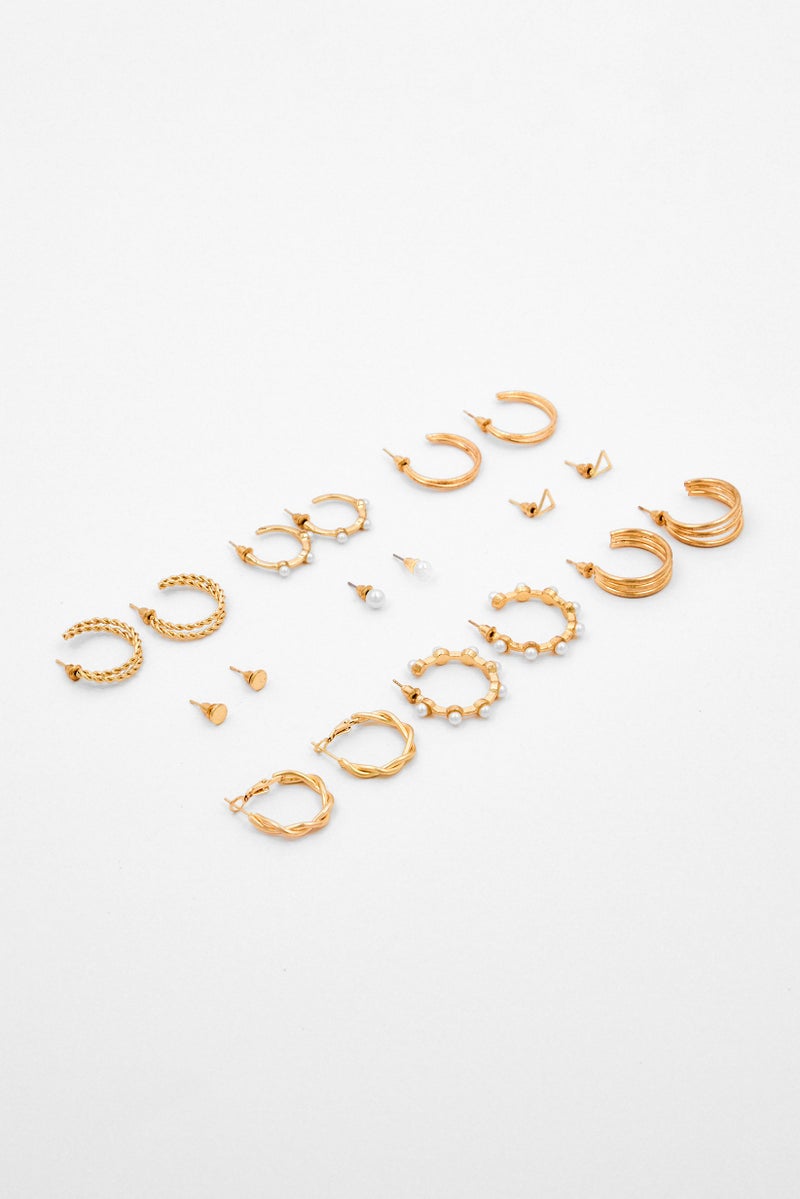 Eden by Adina Eden Women 9 Pairs Fashionable Hoop and Crystal Pearl Stud Earrings Set, Multicolor - Image 2