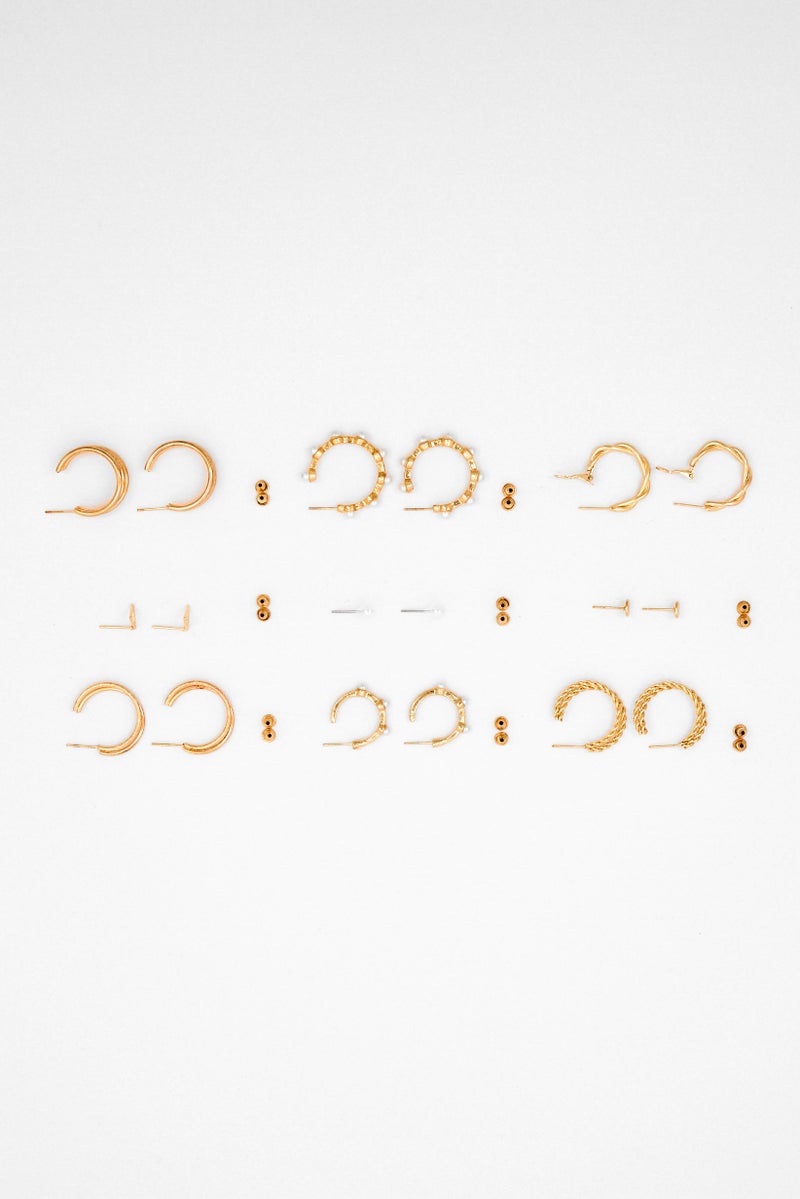 Eden by Adina Eden Women 9 Pairs Fashionable Hoop and Crystal Pearl Stud Earrings Set, Multicolor - Image 3