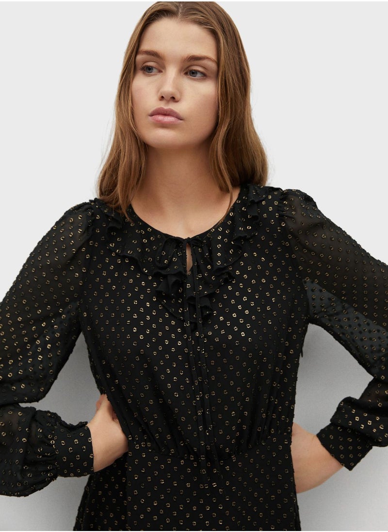 MANGO - Balloon Sleeve Foil Print Dress - Image 1