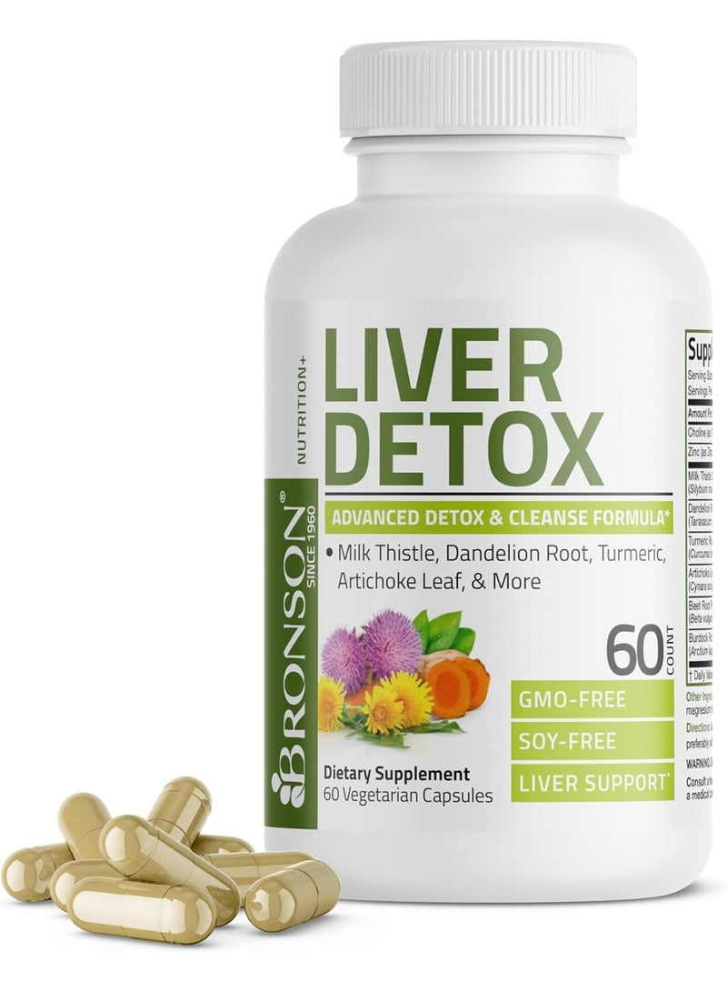 Bronson Liver Detox Advanced Detox & Cleansing Formula Supports Health Liver Function with Milk Thistle, Dandelion Root, Turmeric, Artichoke Leaf & More, Non-GMO, 60 Vegetarian Capsules - Image 5