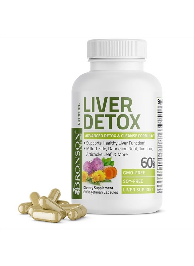 Bronson Liver Detox Advanced Detox & Cleansing Formula Supports Health Liver Function with Milk Thistle, Dandelion Root, Turmeric, Artichoke Leaf & More, Non-GMO, 60 Vegetarian Capsules  - Image 1