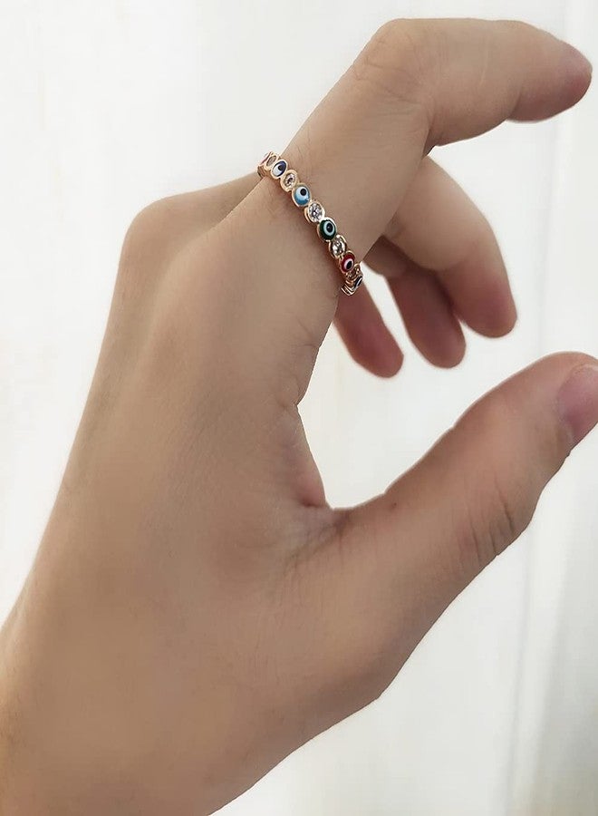 OIDIMS خواتم أنيقة مرصعة بالزركونيا المكعبة الملونة بتصميم عين الحسد التركية للنساء والفتيات، بتصميم بسيط قابل للتكديس، يمكن فتحها على مفاصل الأصابع، قابلة للتوسيع، مجوهرات عصرية لحماية الأصابع، هدية مثالية لحفلات الزفاف أو كهدية للصديقة. - Image 4