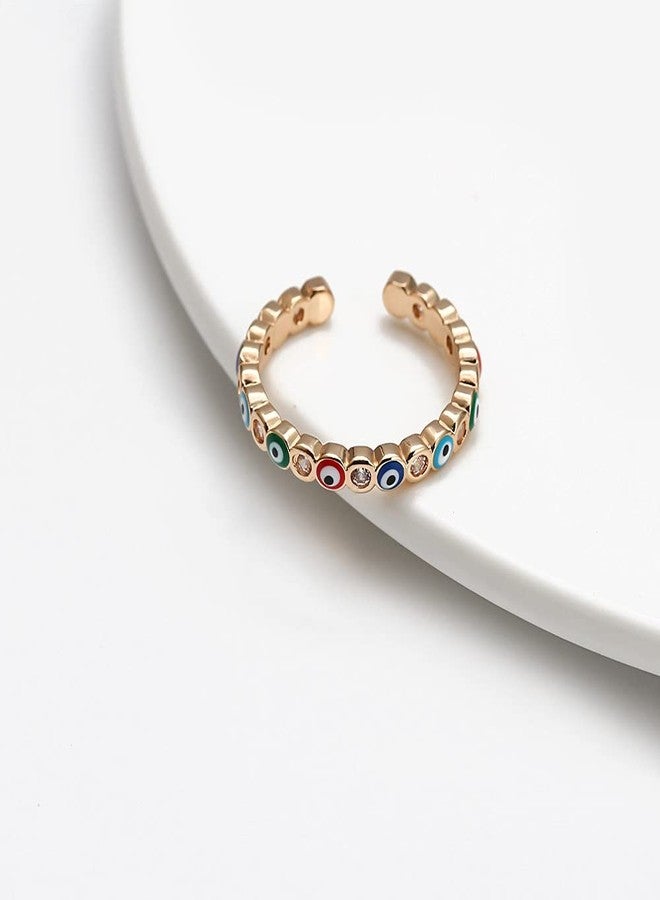 OIDIMS خواتم أنيقة مرصعة بالزركونيا المكعبة الملونة بتصميم عين الحسد التركية للنساء والفتيات، بتصميم بسيط قابل للتكديس، يمكن فتحها على مفاصل الأصابع، قابلة للتوسيع، مجوهرات عصرية لحماية الأصابع، هدية مثالية لحفلات الزفاف أو كهدية للصديقة. - Image 5