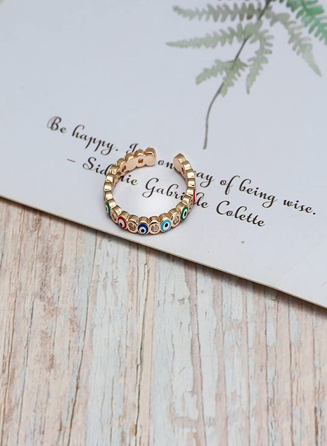 OIDIMS خواتم أنيقة مرصعة بالزركونيا المكعبة الملونة بتصميم عين الحسد التركية للنساء والفتيات، بتصميم بسيط قابل للتكديس، يمكن فتحها على مفاصل الأصابع، قابلة للتوسيع، مجوهرات عصرية لحماية الأصابع، هدية مثالية لحفلات الزفاف أو كهدية للصديقة. - Image 2