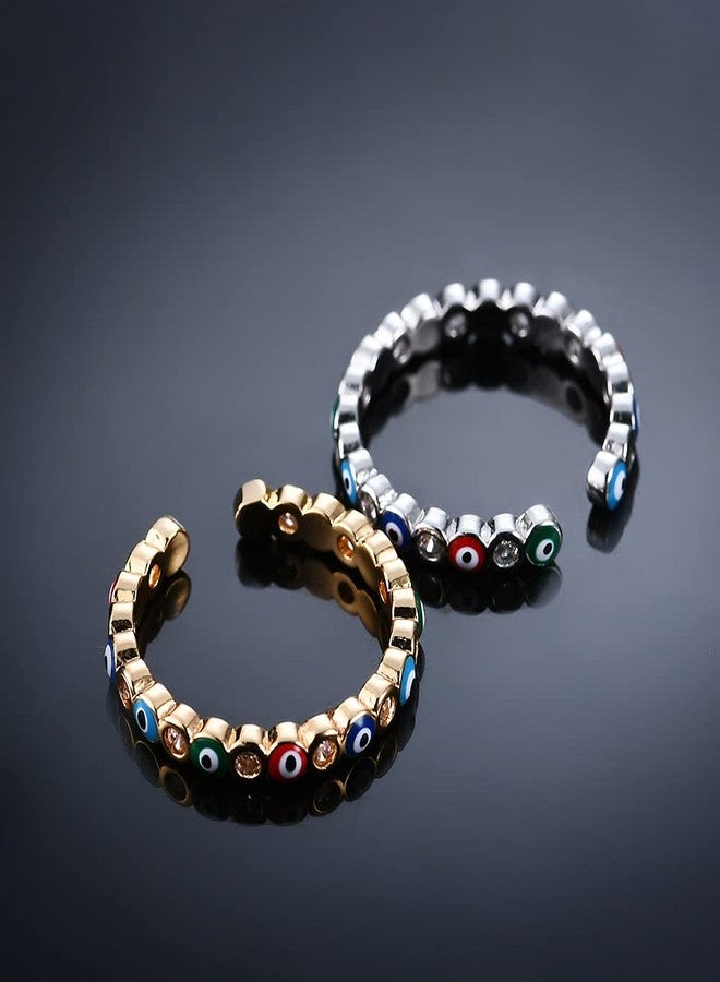 OIDIMS خواتم أنيقة مرصعة بالزركونيا المكعبة الملونة بتصميم عين الحسد التركية للنساء والفتيات، بتصميم بسيط قابل للتكديس، يمكن فتحها على مفاصل الأصابع، قابلة للتوسيع، مجوهرات عصرية لحماية الأصابع، هدية مثالية لحفلات الزفاف أو كهدية للصديقة. - Image 3