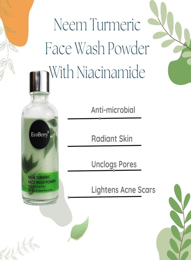 EcoBerry Neem Turmeric Powder Face Wash Powder for Acne, Oil Control, Detoxifies, Cleansing, Even Skin Tone, Anti-Aging, Pure, Handmade & Chemical Free | 50g - Image 2