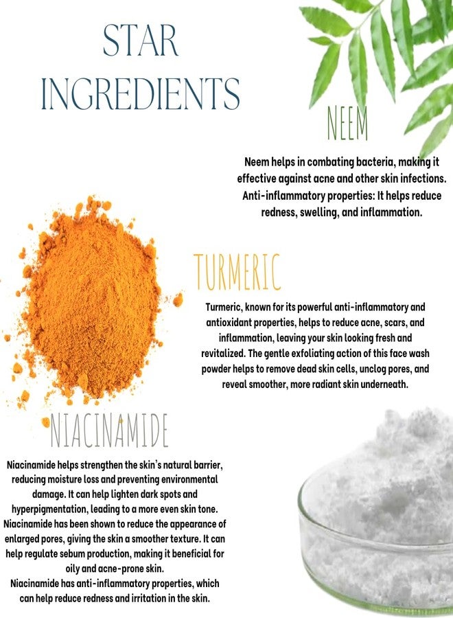 EcoBerry Neem Turmeric Powder Face Wash Powder for Acne, Oil Control, Detoxifies, Cleansing, Even Skin Tone, Anti-Aging, Pure, Handmade & Chemical Free | 50g - Image 3