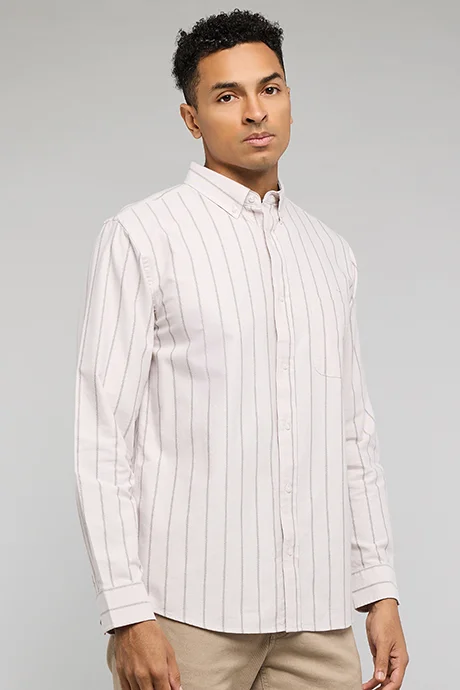 R&B Striped Shirt with Button-Down Collar and Long Sleeves