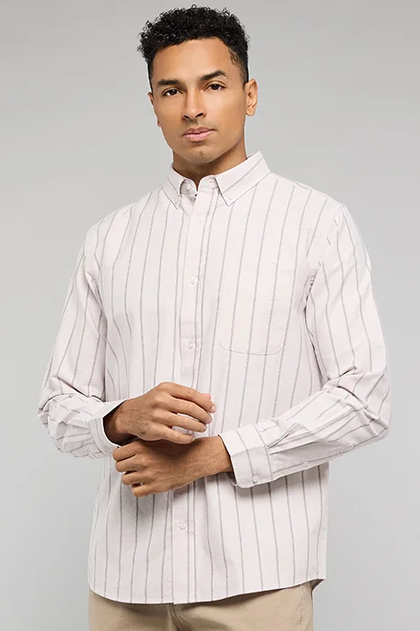 R&B Striped Shirt with Button-Down Collar and Long Sleeves