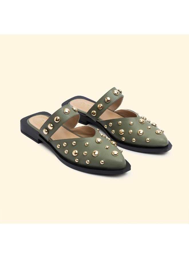 BOU LUNA STUD FLATS - Olive Dust - Image 2