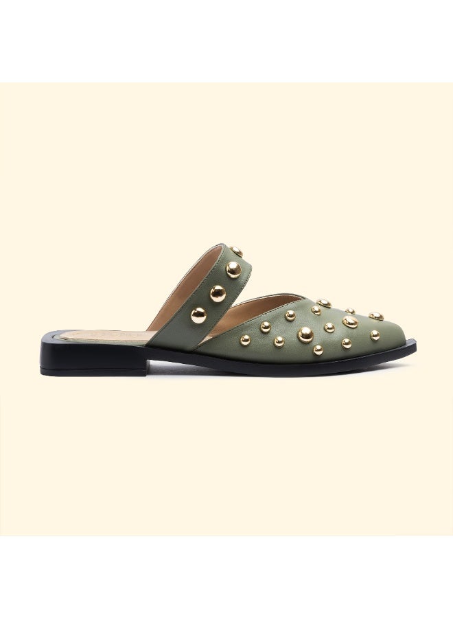 BOU LUNA STUD FLATS - Olive Dust - Image 1