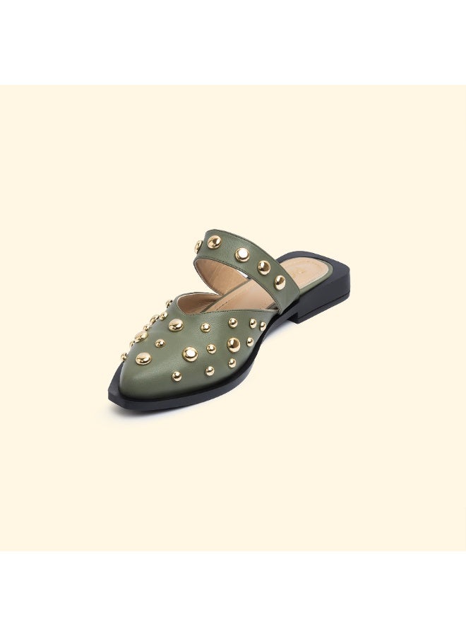 BOU LUNA STUD FLATS - Olive Dust - Image 3