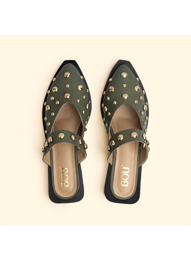 BOU LUNA STUD FLATS - Olive Dust - Image 4