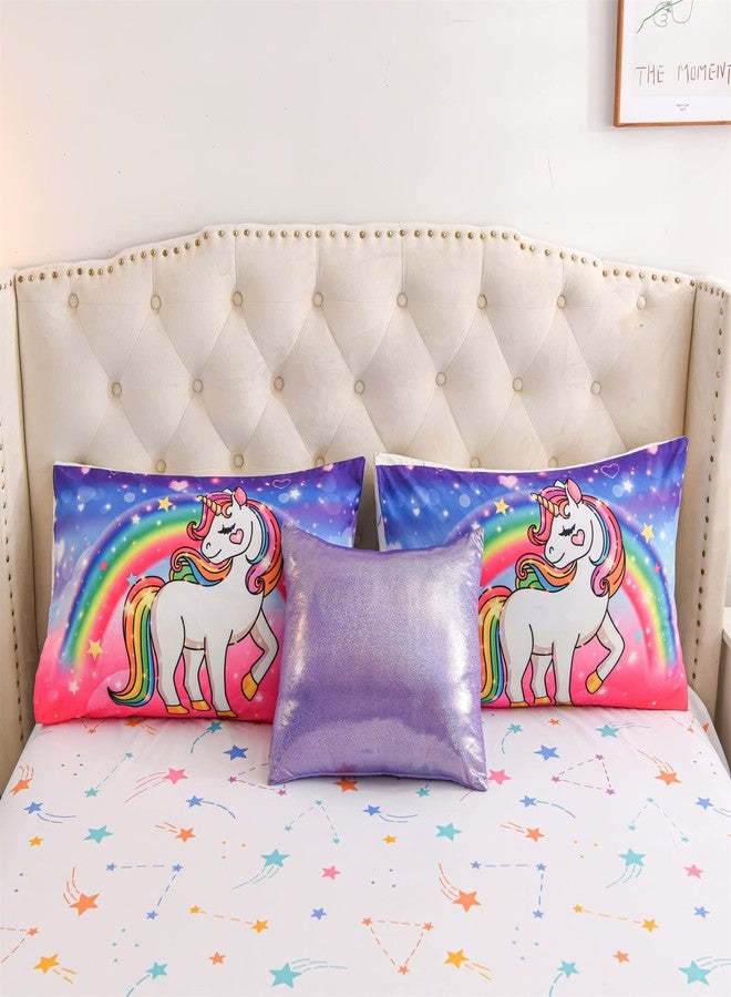 Aimuan Girls Unicorn Comforter Set 6 Pieces Pink Purple Bedding Set with Rainbow Star Galaxy Stars Fantasy Children Room Decor Soft Reversible Bed Sets for Boys/Girls/Teens (Pink-Purple Twin6Pcs) - Image 5