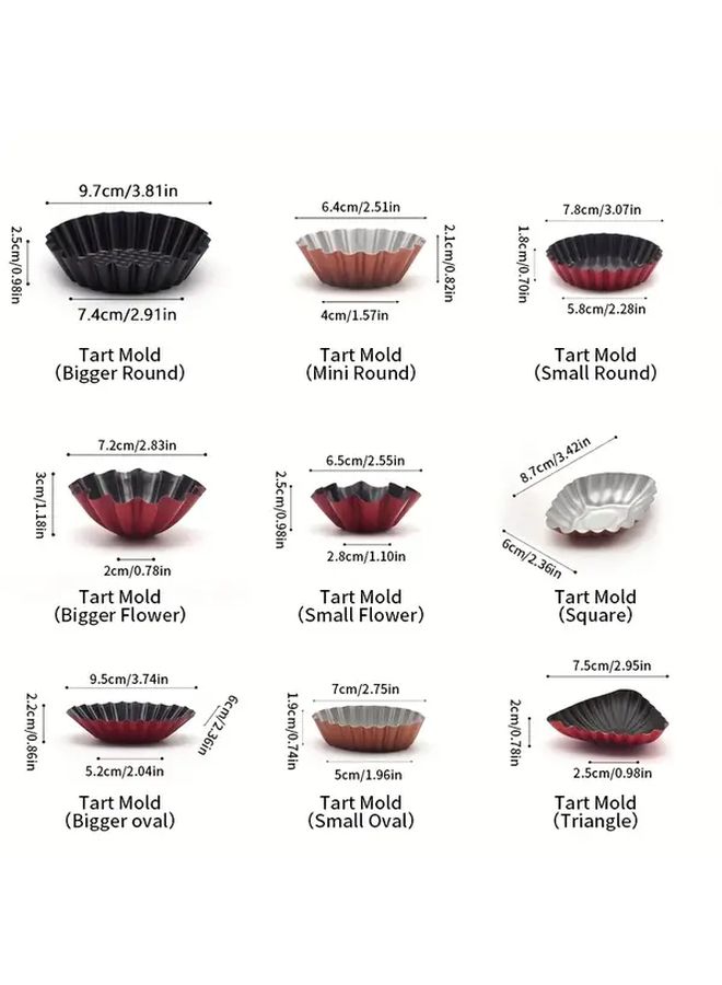 6 Mini Carbon Steel Non Stick Egg Tart Molds Oval Red Reusable Baking Pans - Image 2