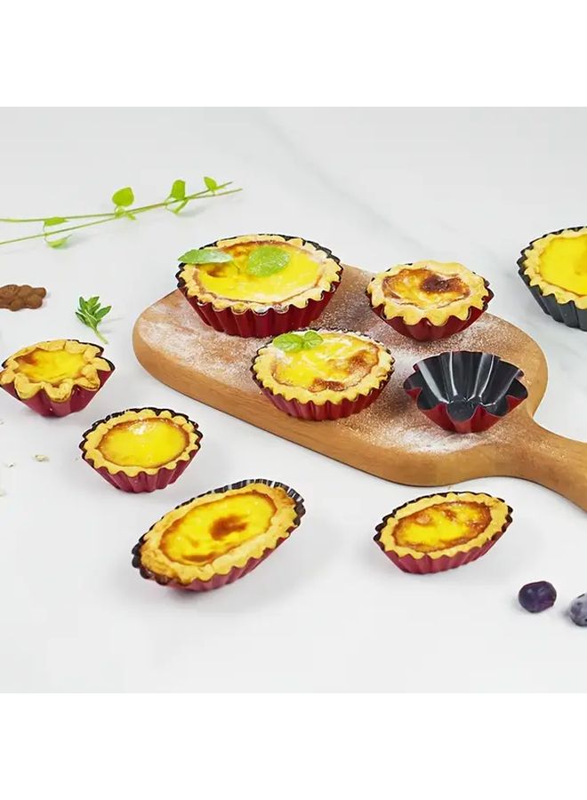 6 Mini Carbon Steel Non Stick Egg Tart Molds Oval Red Reusable Baking Pans - Image 5