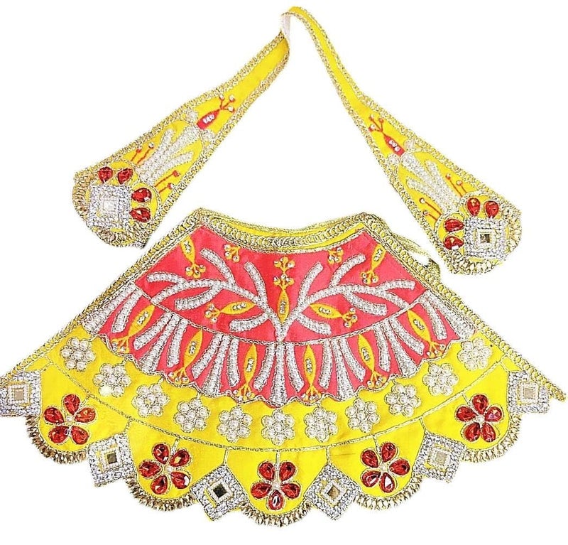Partish MATA Rani Heavy Dress 5 Inches (Pack of 3) l Lehanga Patka l Poshak for Durga MATA Devi Ji for Navratri Special(A) - Image 5