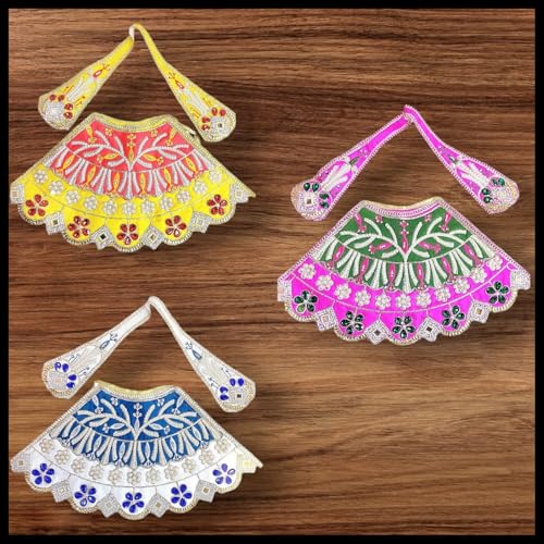Partish MATA Rani Heavy Dress 5 Inches (Pack of 3) l Lehanga Patka l Poshak for Durga MATA Devi Ji for Navratri Special(A) - Image 2