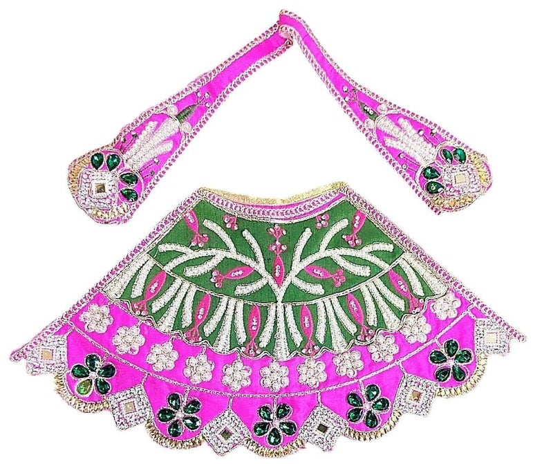 Partish MATA Rani Heavy Dress 5 Inches (Pack of 3) l Lehanga Patka l Poshak for Durga MATA Devi Ji for Navratri Special(A) - Image 4