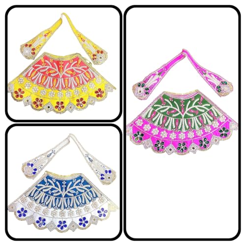 Partish MATA Rani Heavy Dress 5 Inches (Pack of 3) l Lehanga Patka l Poshak for Durga MATA Devi Ji for Navratri Special(A) - Image 1