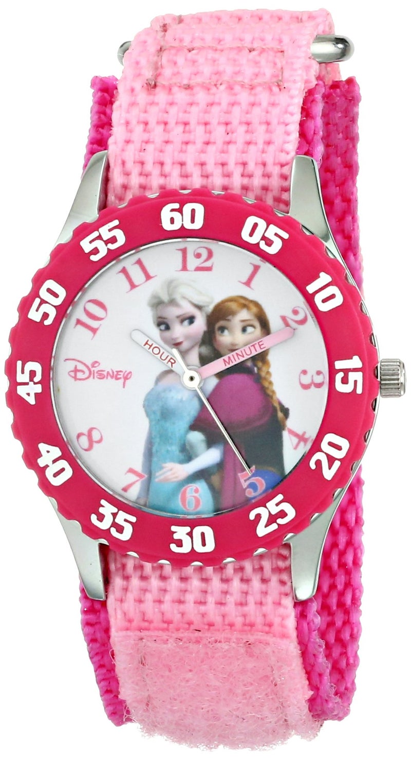 Disney Kids' W000969 Frozen Anna and Elsa Time Teacher Watch with Pink Nylon Band - Image 1