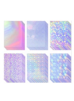 Generic 24 Sheets Holographic Sticker Paper Printable A4 Sticker Self Adhesive Holographic Stickers Paper Waterproof Transparent Film 6 Styles Patterns for Inkjet Laser Printers  - Image 1