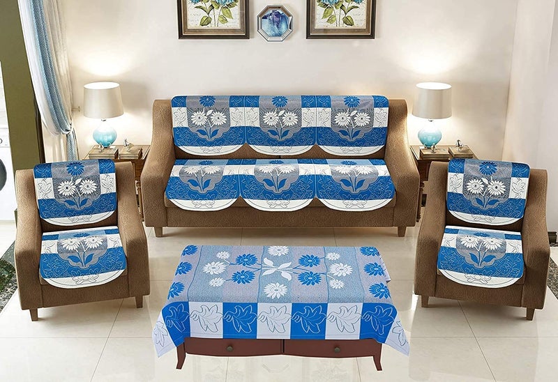 A CUBE LUXURY SOLUTIONS A CUBE LUXURY SOLUTIONS Net 5 Seater Sofa Cover with 6 Arms Set of 17 Piece Blue  - Image 2