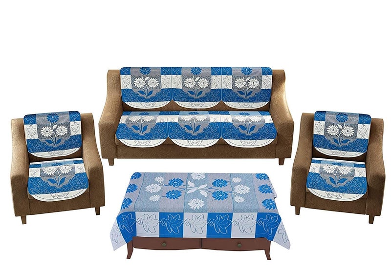 A CUBE LUXURY SOLUTIONS A CUBE LUXURY SOLUTIONS Net 5 Seater Sofa Cover with 6 Arms Set of 17 Piece Blue  - Image 1