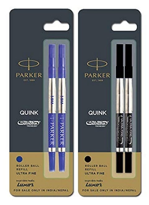 Parker Ultra Fine Navigator Roller Pen Combo Refills Blue 2 Black 2 (Pack of 2)