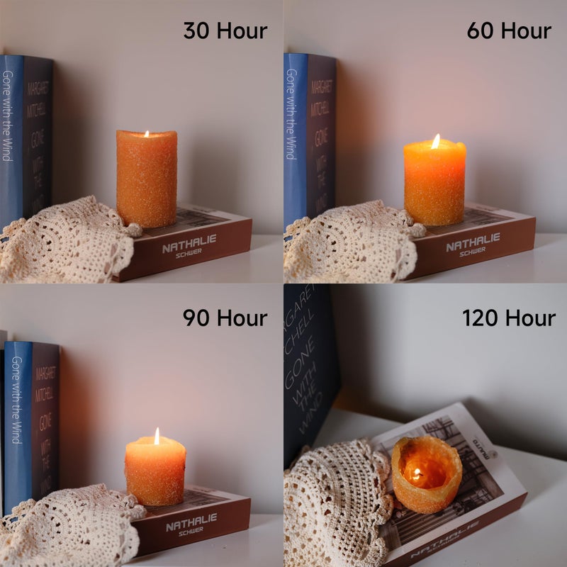 MOZEAL Hand-Poured Granular Texture Decorative Mustard Yellow Pillar Candles Set of 3 (3"x4", 5", 6"), Dripless, Unscented, Smokeless, for Fall Harvest, Thanksgiving & Warm Autumn Table Decor - Image 4