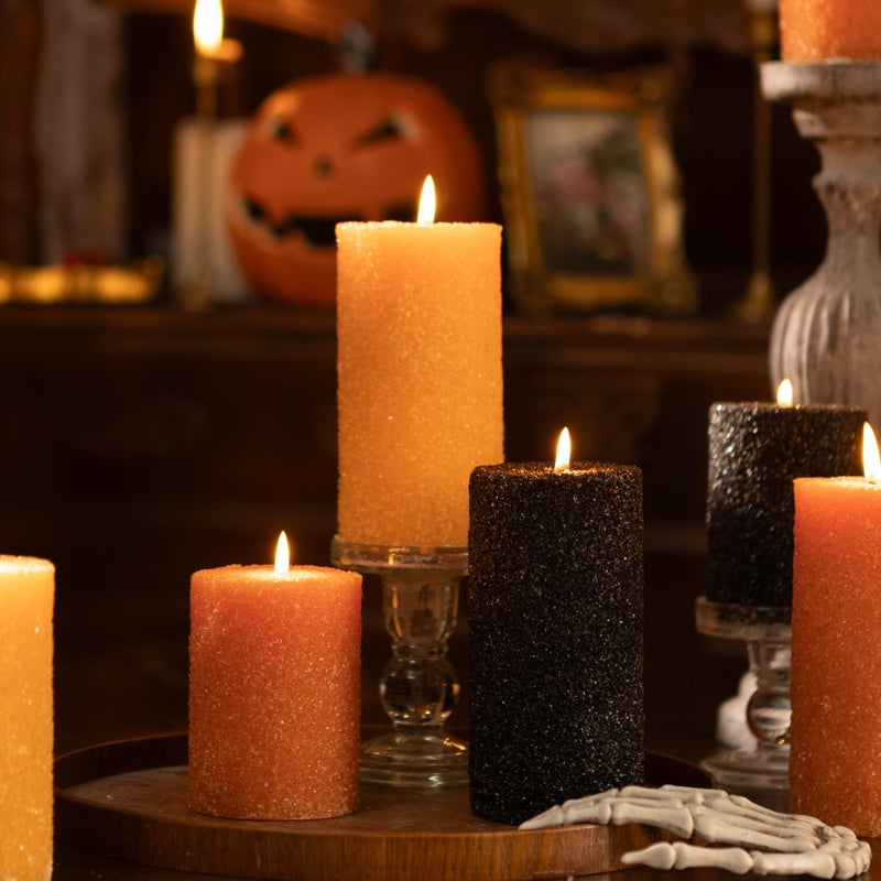 MOZEAL Hand-Poured Granular Texture Decorative Mustard Yellow Pillar Candles Set of 3 (3"x4", 5", 6"), Dripless, Unscented, Smokeless, for Fall Harvest, Thanksgiving & Warm Autumn Table Decor - Image 3