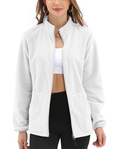Argstar Fleece Jacket for Women, Lightweight Full Zip Classic Soft Casual Recreation Coat with Zipper Pockets White L - Image 1