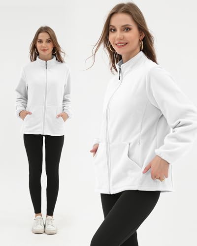 Argstar Fleece Jacket for Women, Lightweight Full Zip Classic Soft Casual Recreation Coat with Zipper Pockets White L - Image 5