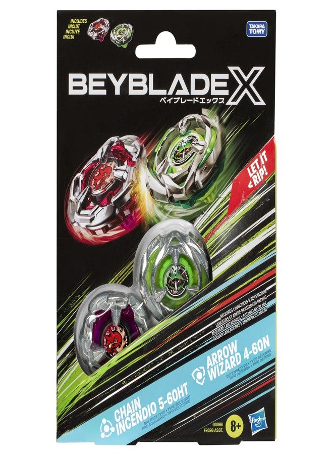 Beyblade X Chain Incendio 5-60HT and Arrow Wizard 4-60N Dual Pack Set with 2 Right-Spinning Tops; Battling Top Toys for 8 Year Old Boys and Girls - Image 3