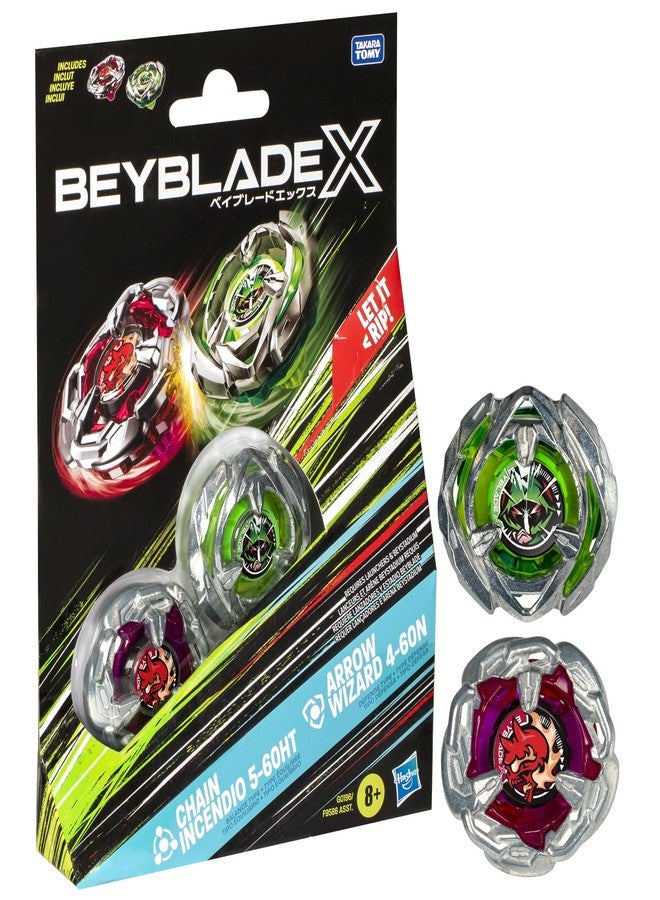 Beyblade X Chain Incendio 5-60HT and Arrow Wizard 4-60N Dual Pack Set with 2 Right-Spinning Tops; Battling Top Toys for 8 Year Old Boys and Girls - Image 1