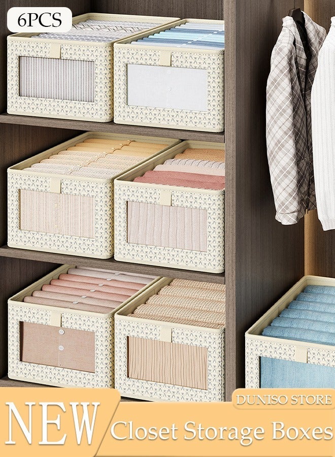 DUNISO 6 Pieces Foldable Closet Storage Organizer Washable Closet Storage Box with Carrying Handles Cube Storage Bin for Clothes Wardrobe Home Bedroom Office - Image 1